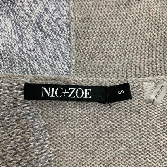Nic + Zoe Open Front Cardigan Sweater Womens S Small Braided Trim Colorblock - Picture 8 of 11